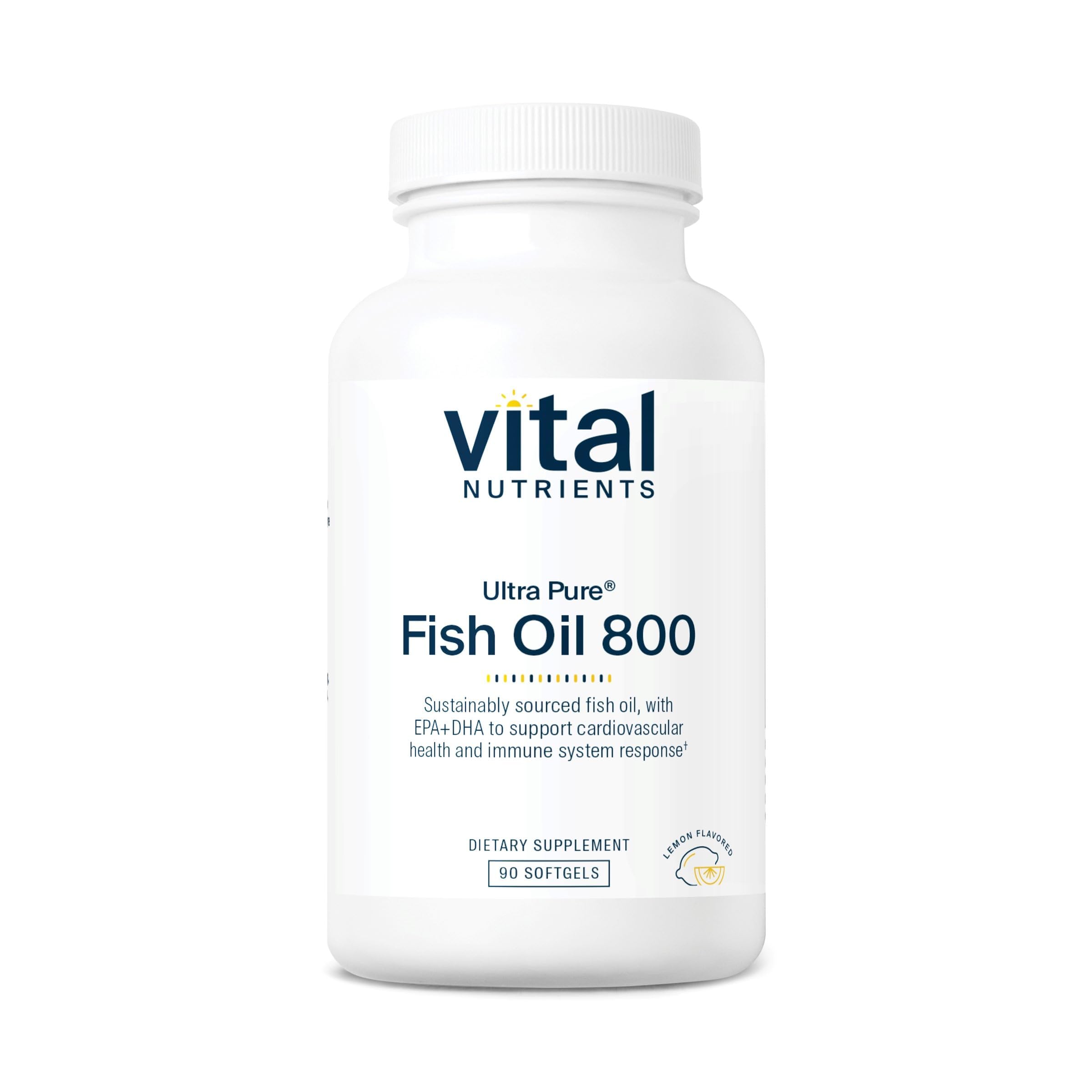 Vital Nutrients Ultra Pure Fish Oil 800 lemon-flavored bottle with fresh citrus taste and omega-3 support