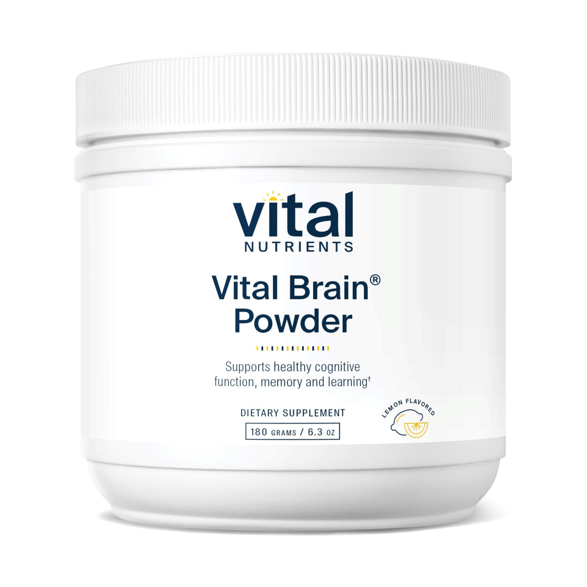 Vital Nutrients Vital Brain Powder lemon tub promotes focus and mental clarity