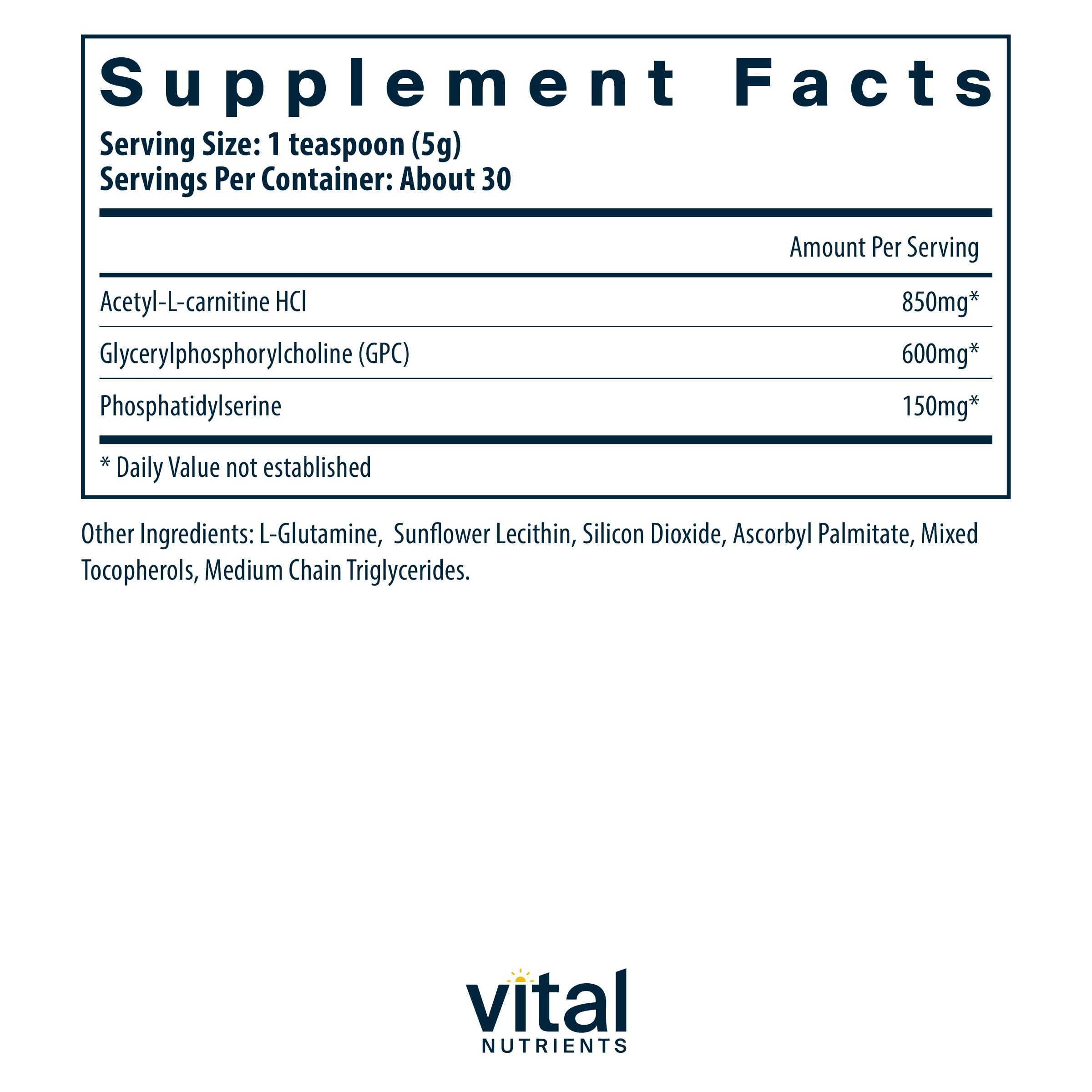 Vital Nutrients Vital Brain Powder scoop—easy dosing for memory support.