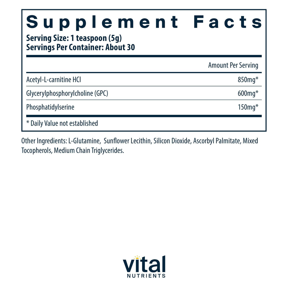 Vital Nutrients Vital Brain Powder scoop—easy dosing for memory support.