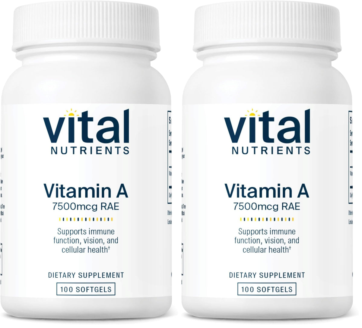 Vital Nutrients Vitamin A 7500mcg bottle highlights high-dose formula for vision support