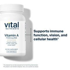 Vital Nutrients Vitamin A 7500mcg bottle emphasizing eye health