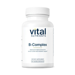 Vital Nutrients Vitamin B-Complex bottle front displays vegan high-potency formula for daily energy support