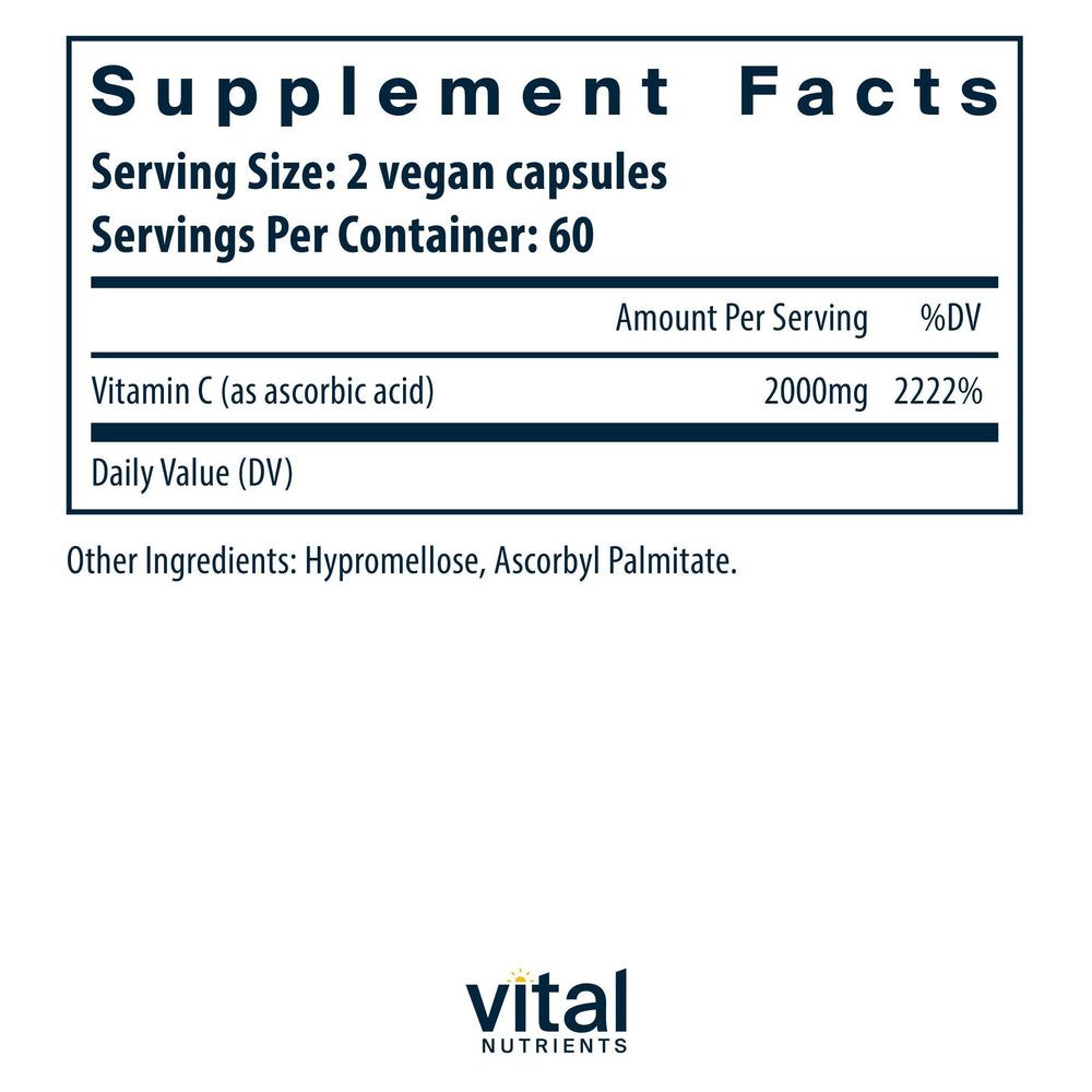 Vital Nutrients Vitamin C 1000mg capsules close-up emphasizing easy daily dosage