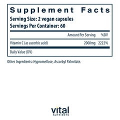 Vital Nutrients Vitamin C 1000mg capsules close-up emphasizing easy daily dosage