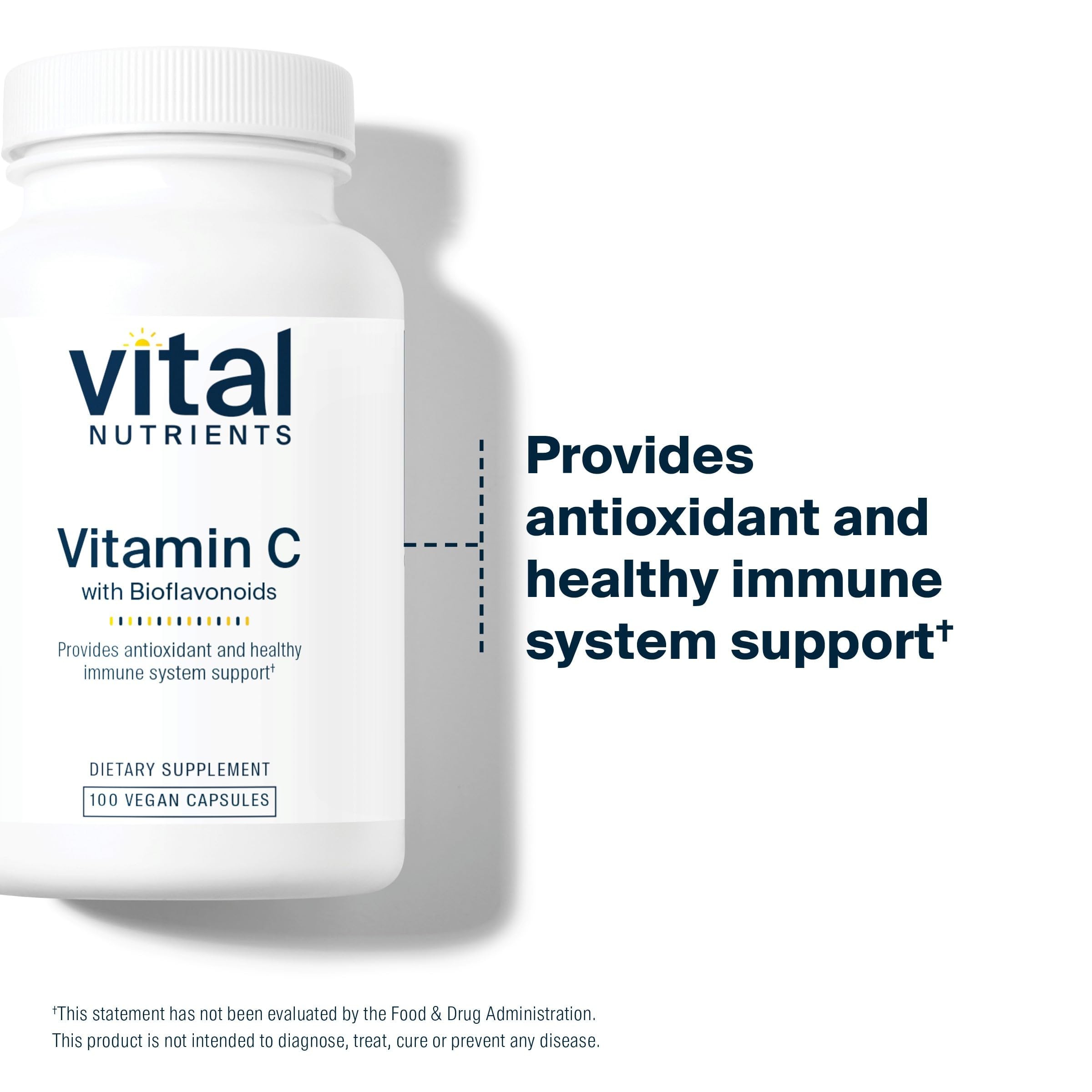 Vital Nutrients Vitamin C with Bioflavonoids capsules ready for daily immune-support routine.