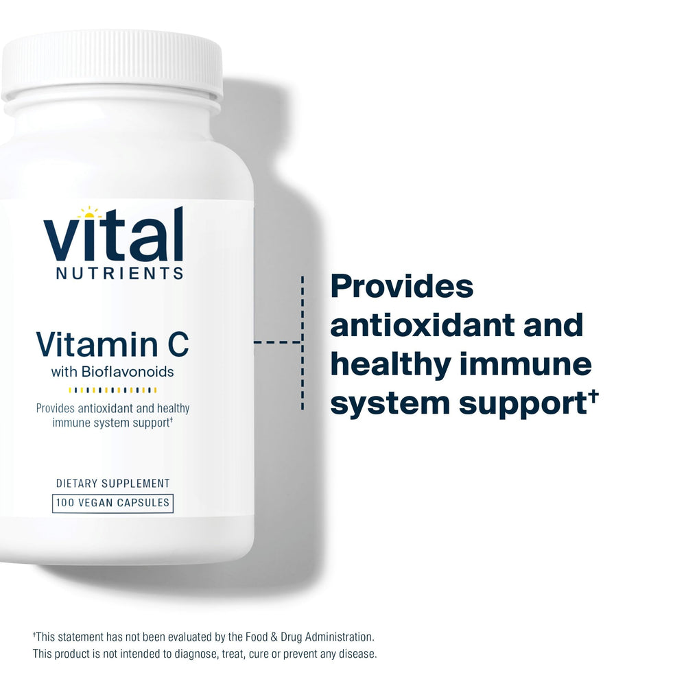 Vital Nutrients Vitamin C with Bioflavonoids capsules ready for daily immune-support routine.