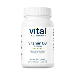 Vital Nutrients Vitamin D 10000 IU bottle front supports bone health and immune function.
