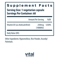 Vital Nutrients Vitamin D3 capsules close-up easy-to-swallow daily wellness.