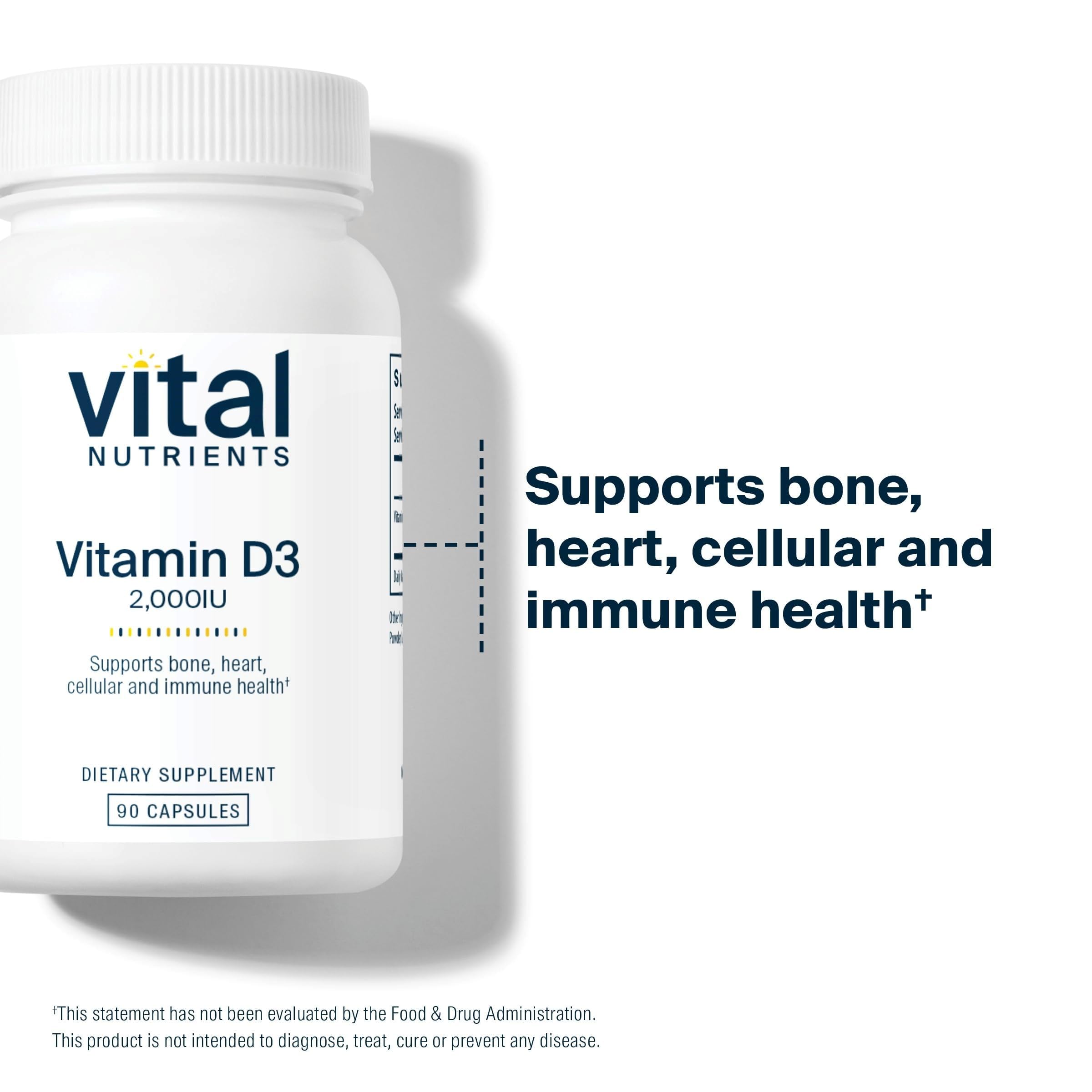 Vital Nutrients Vitamin D3 2000 IU bottle pour demonstrates easy ingestion.