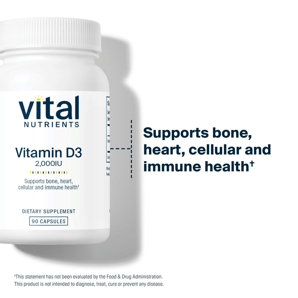 Vital Nutrients Vitamin D3 2000 IU bottle pour demonstrates easy ingestion.