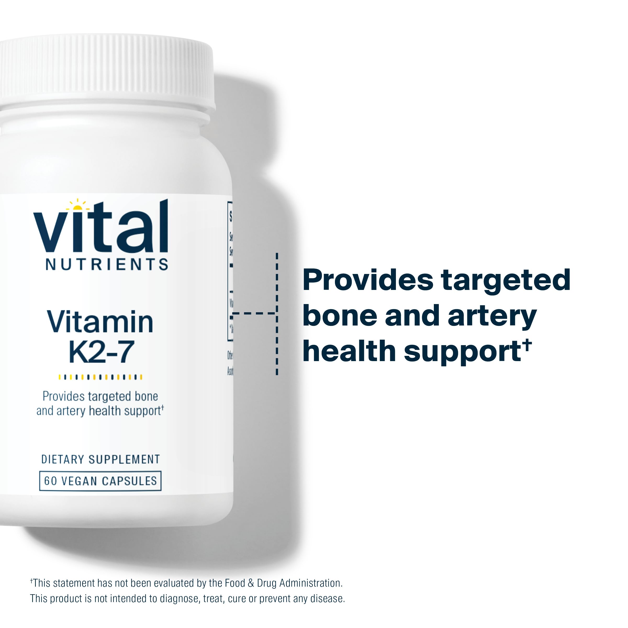 Vital Nutrients Vitamin K2-7 packaging conveys practitioner trust and quality.