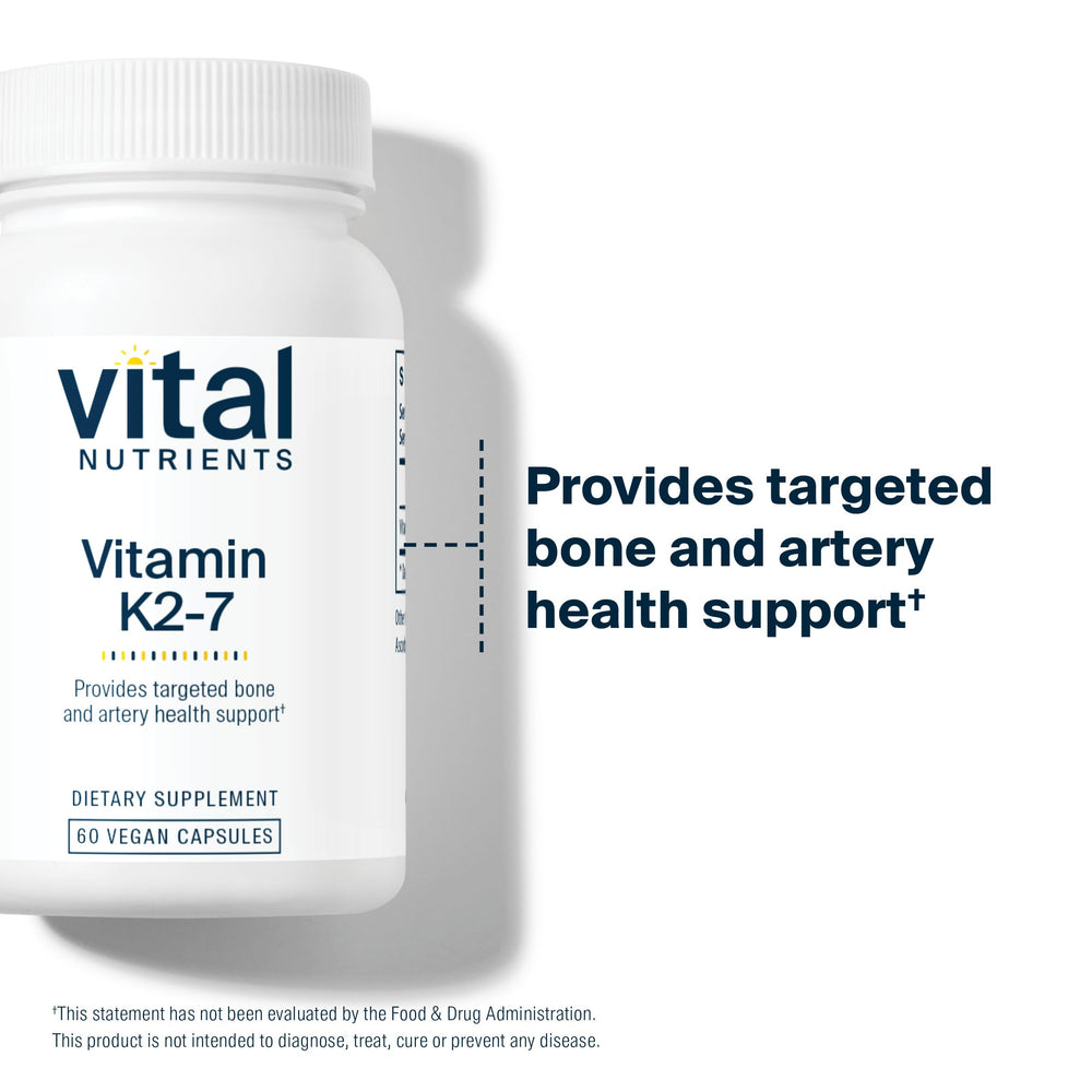 Vital Nutrients Vitamin K2-7 packaging conveys practitioner trust and quality.