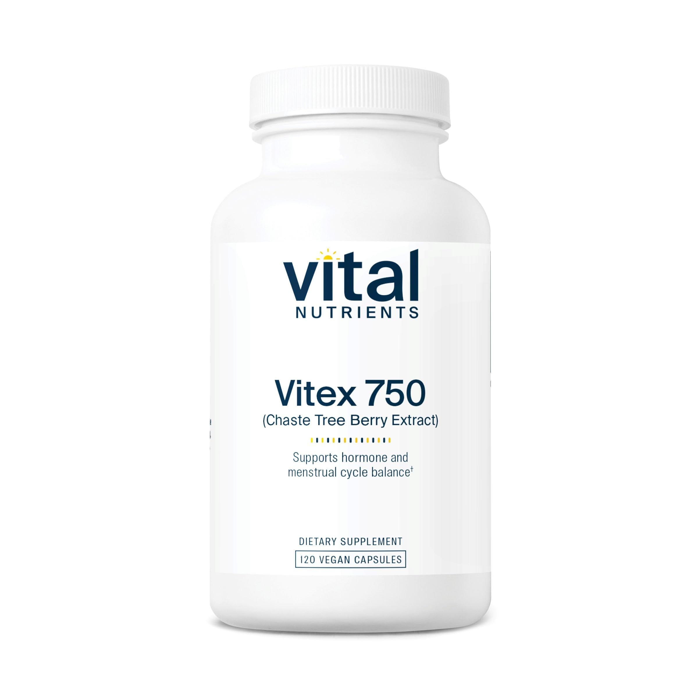 Vital Nutrients Vitex 750 bottle front showing 120 capsules for cycle support