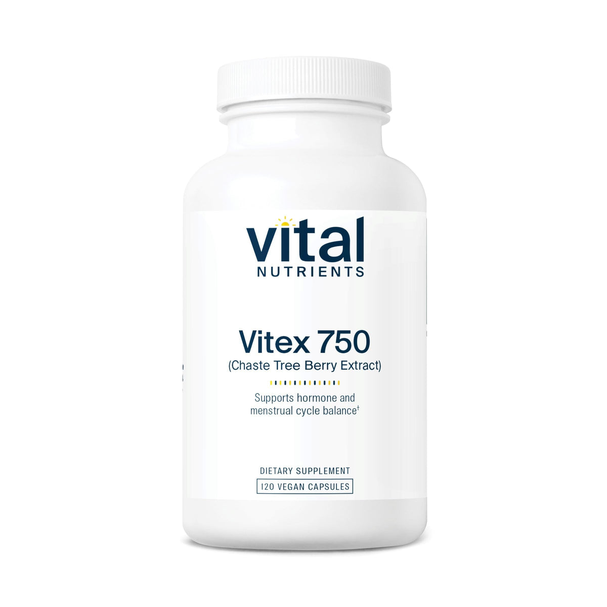Vital Nutrients Vitex 750 bottle front showing 120 capsules for cycle support