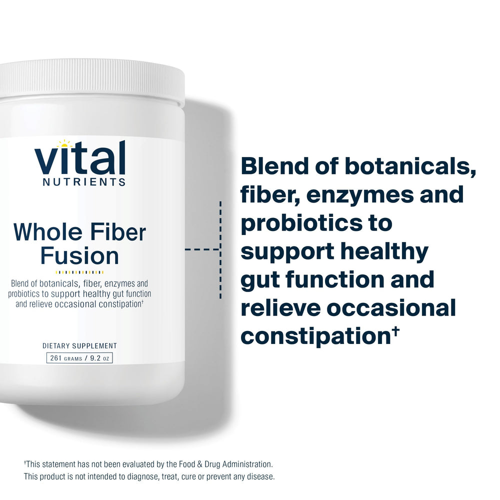 Vital Nutrients Whole Fiber Fusion packaging highlights vegetarian-friendly fiber option.
