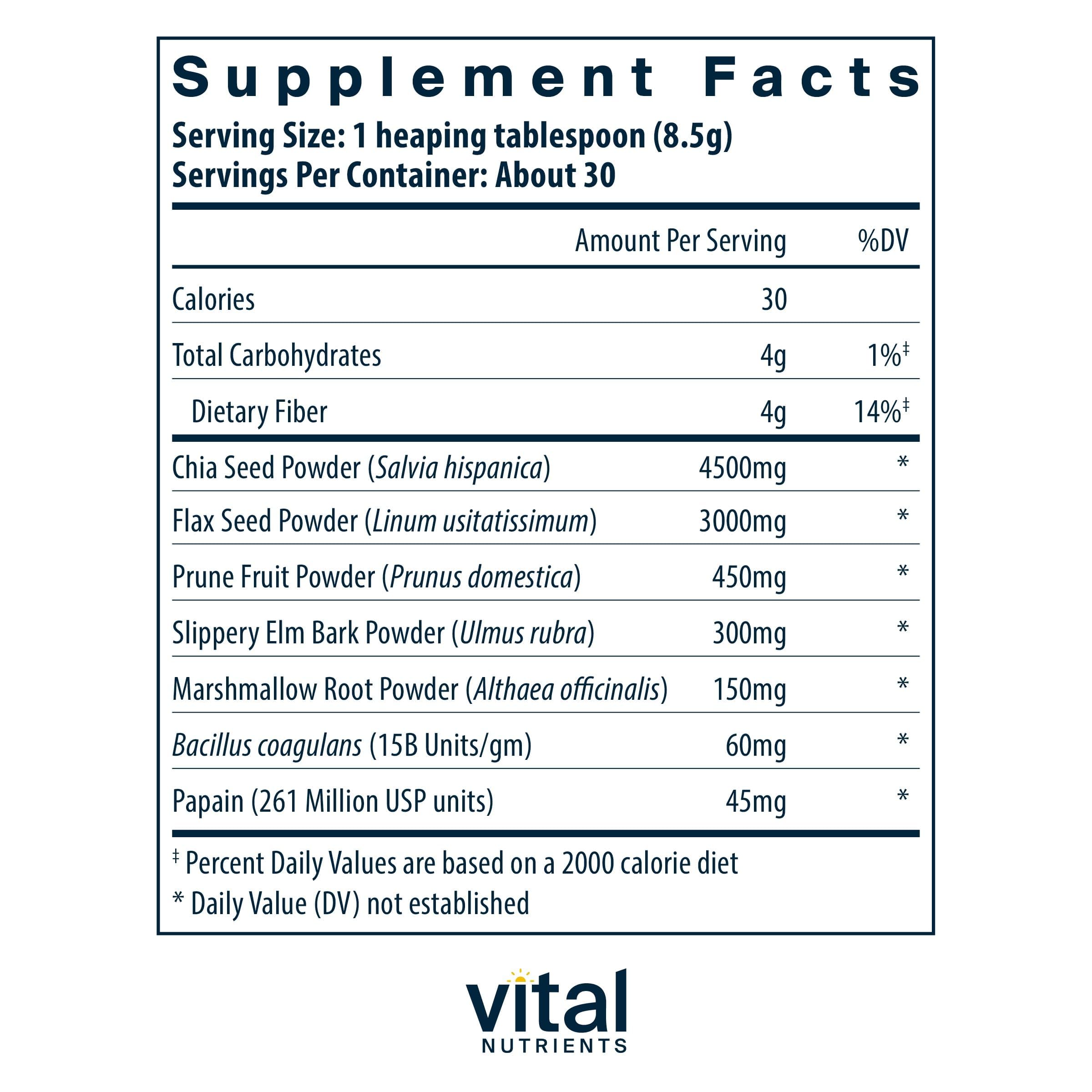 Vital Nutrients Whole Fiber Fusion powder scoop ready for quick daily use.