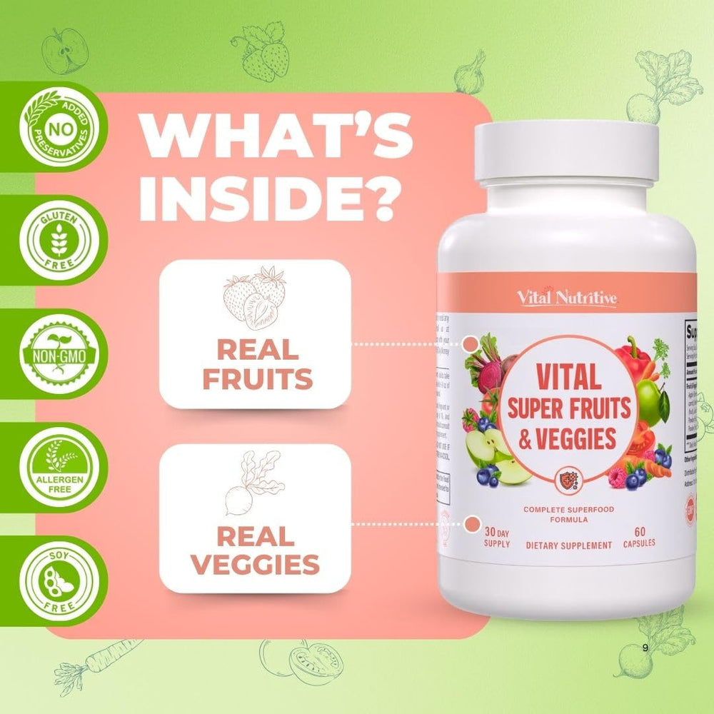 Vital Nutritive fruits-veggies capsules deliver wholesome daily nutrition.
