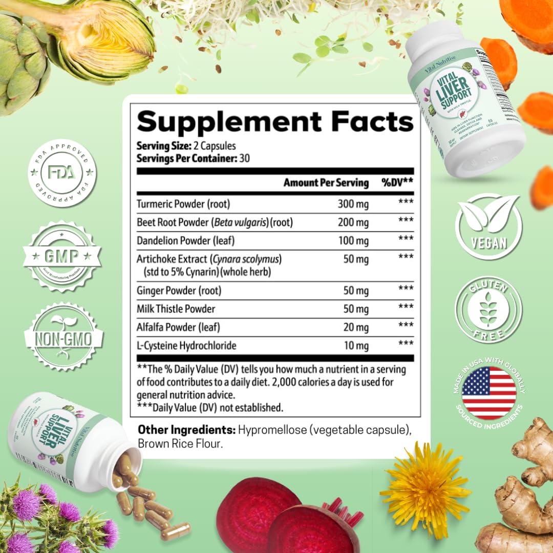 Vital Nutritive liver health ingredient chart illustrating herbal blend