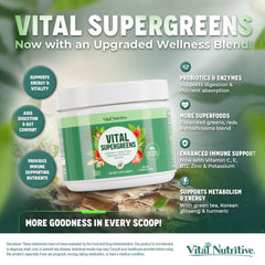 Vital Greens ingredients with berries and greens highlight antioxidant-rich nutrition