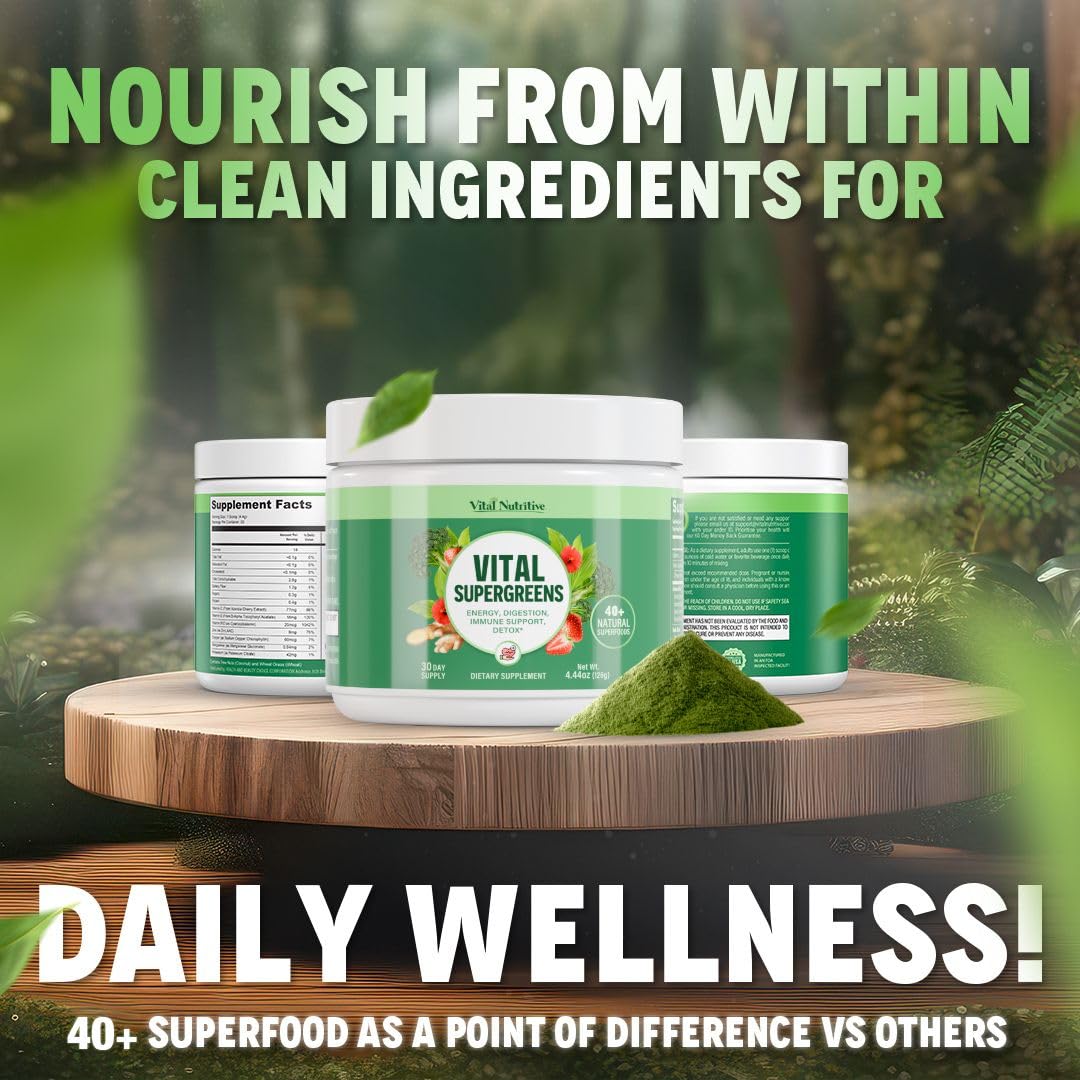 Vital Greens low-calorie per serving highlights simple, light nutrition