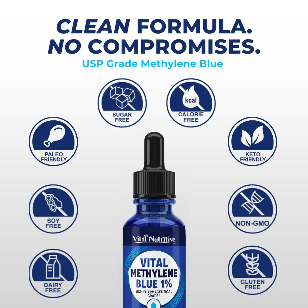 Vital Methylene Blue Drops packaging and product ready for shelf display
