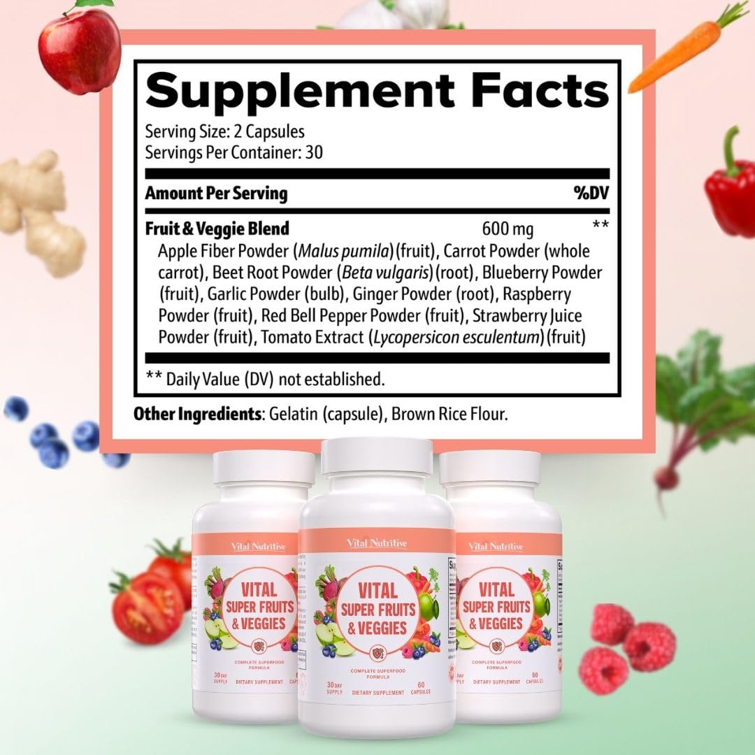 Vital Nutritive capsules with fruits and vegetables promote everyday vitality.