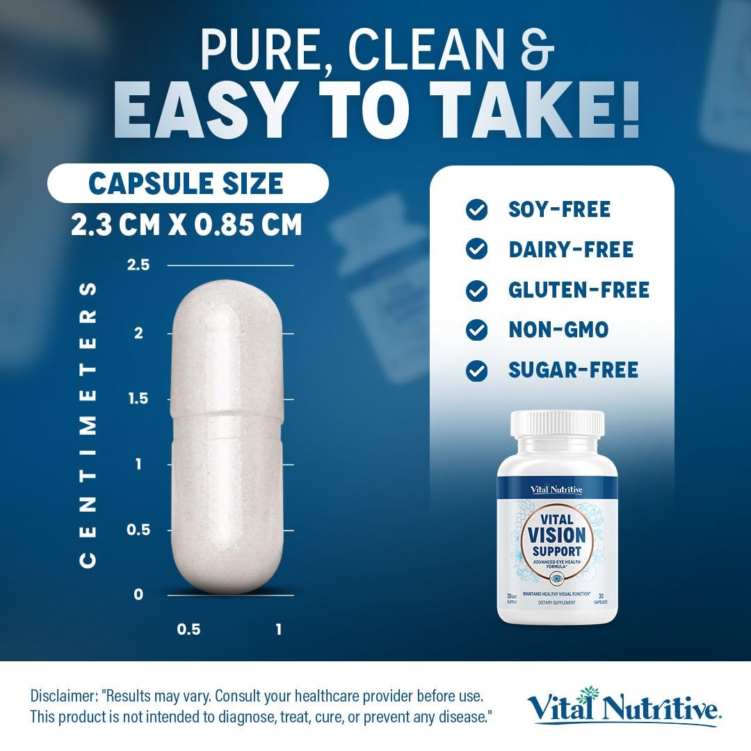 Vital Nutritive Vital Vision bottle side panel with ingredient notes