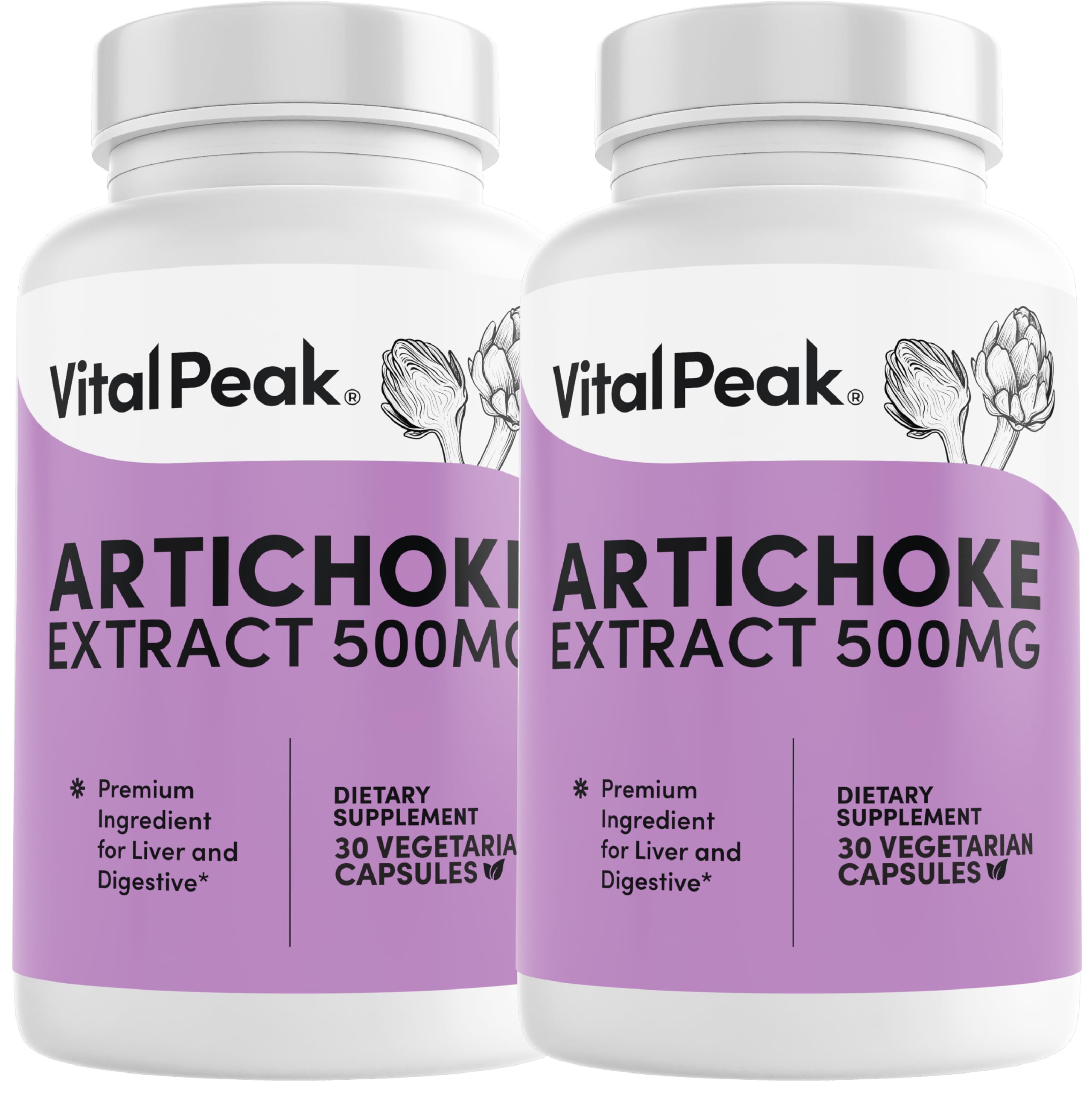 Vital Peak artichoke 500 mg bottle capsules for liver and digestion