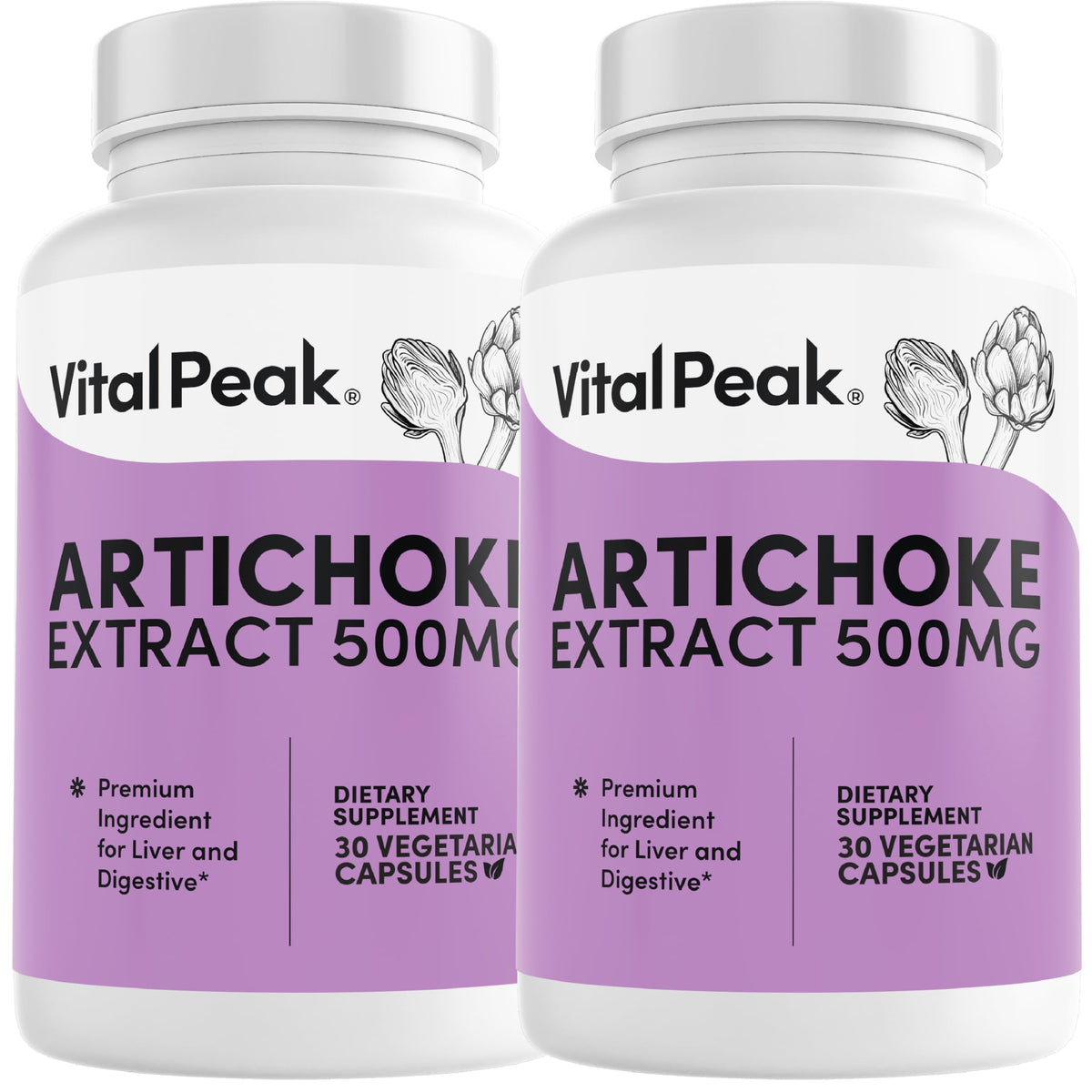 Vital Peak artichoke 500 mg bottle capsules for liver and digestion