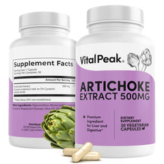 Vital Peak Artichoke 500 mg bottle front shows premium artichoke extract for digestion support