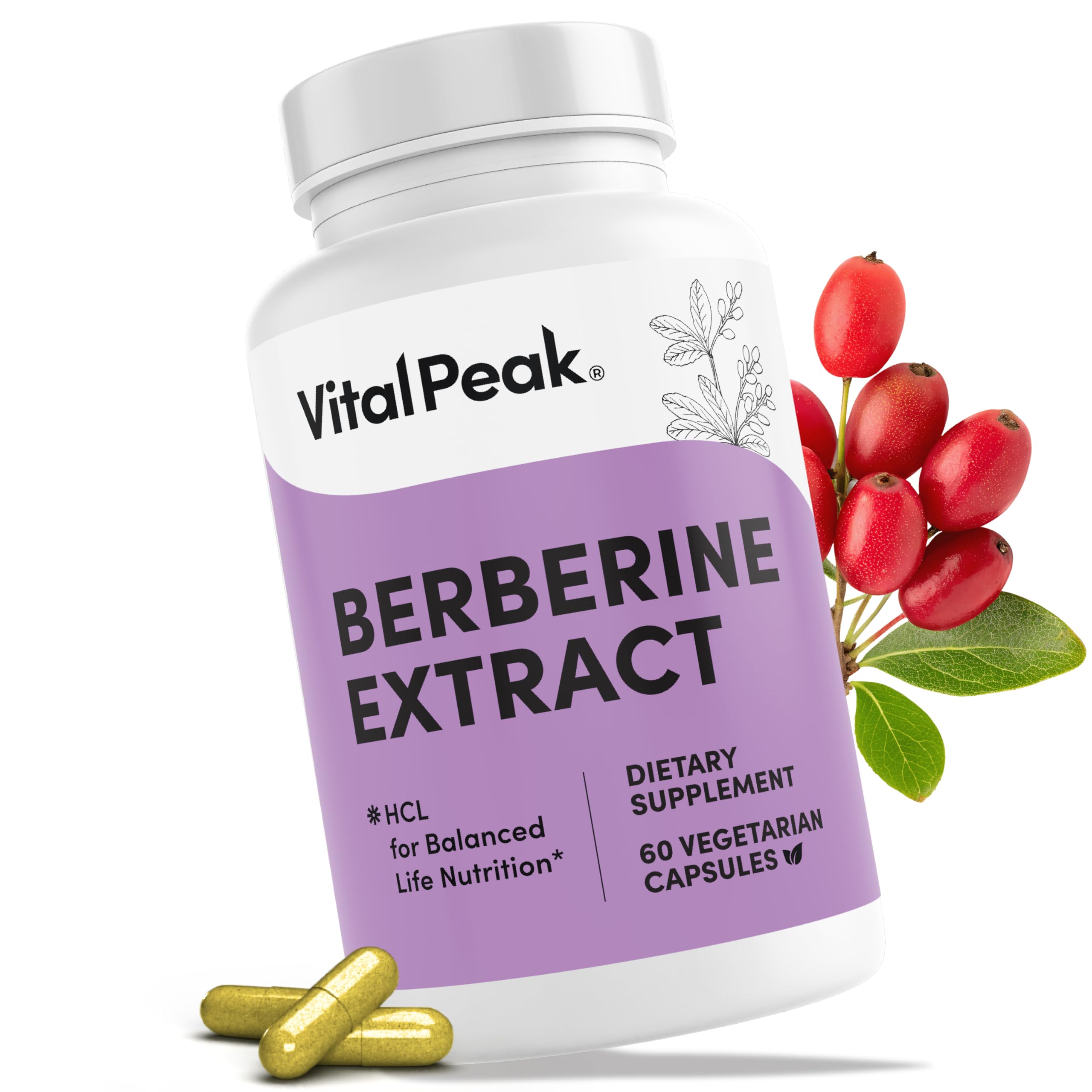 Vital Peak Berberine 1000mg bottle label close-up highlighting potency and purity