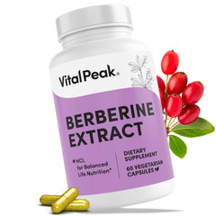 Vital Peak Berberine 1000mg bottle label close-up highlighting potency and purity