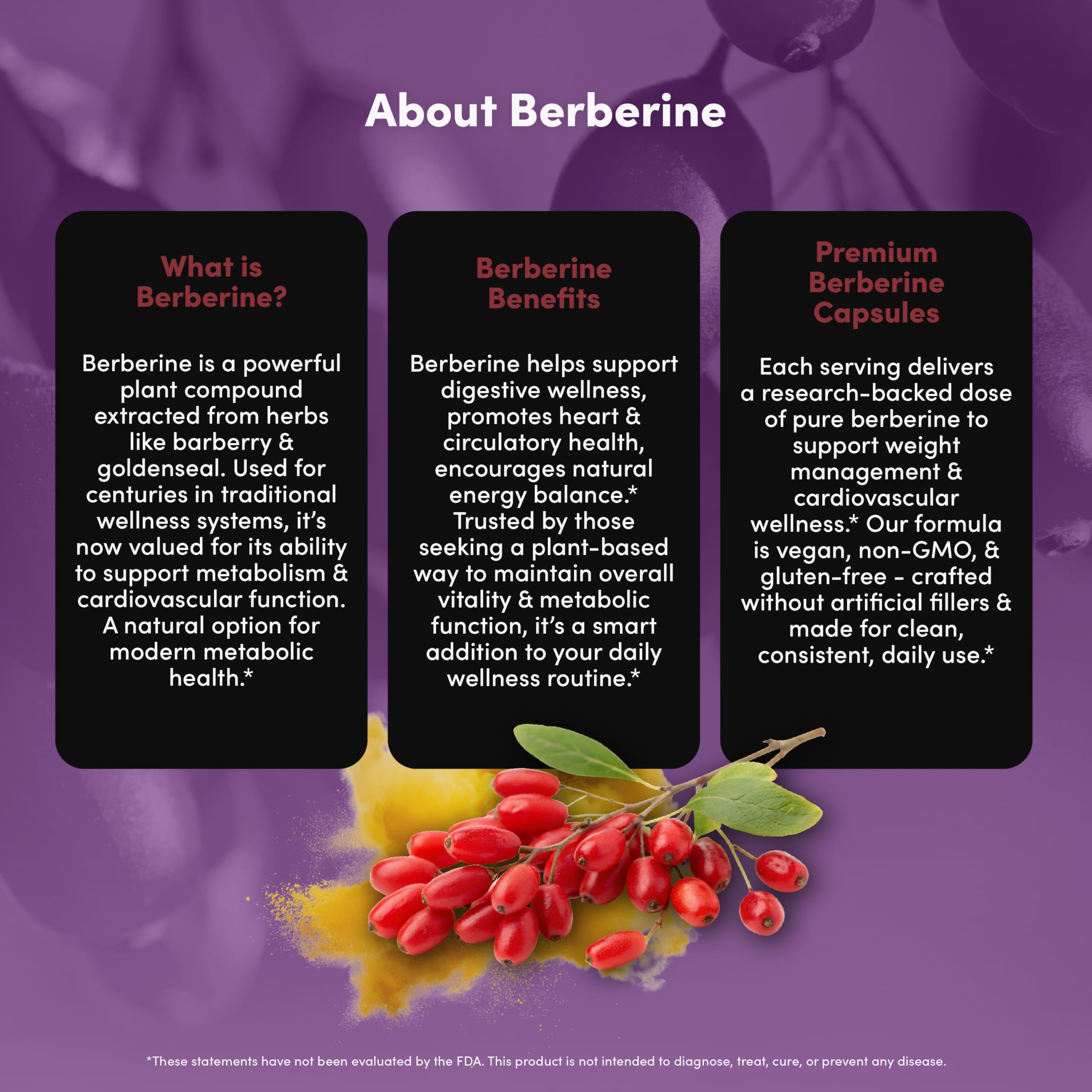 Vital Peak Berberine bottle beside glass evokes after-meal energy support
