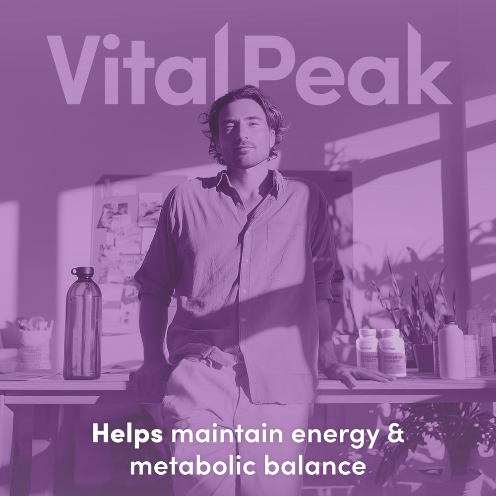 Vital Peak Berberine 1000mg label emphasizes non-GMO and dairy-free claims