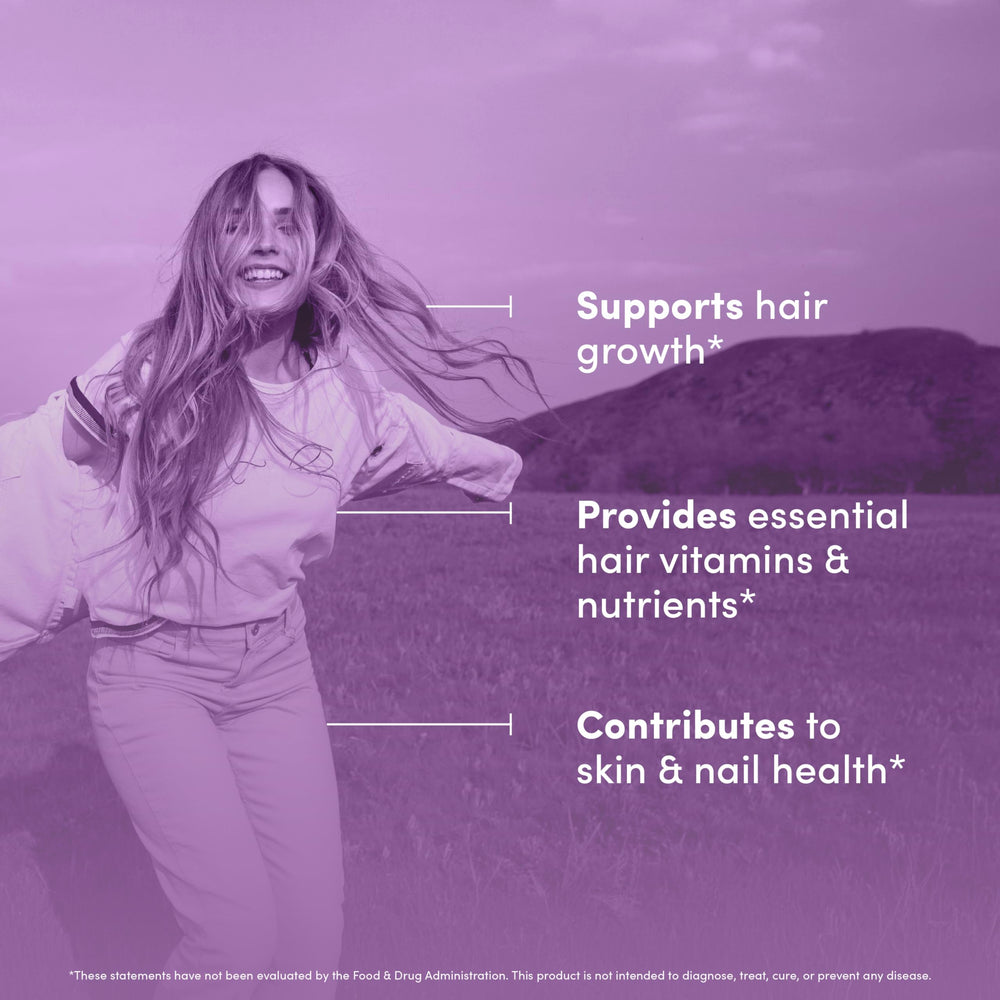 Vital Peak Hair Peak ingredients scene featuring biotin, collagen, keratin for hair support