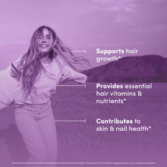 Vital Peak Hair Peak ingredients scene featuring biotin, collagen, keratin for hair support