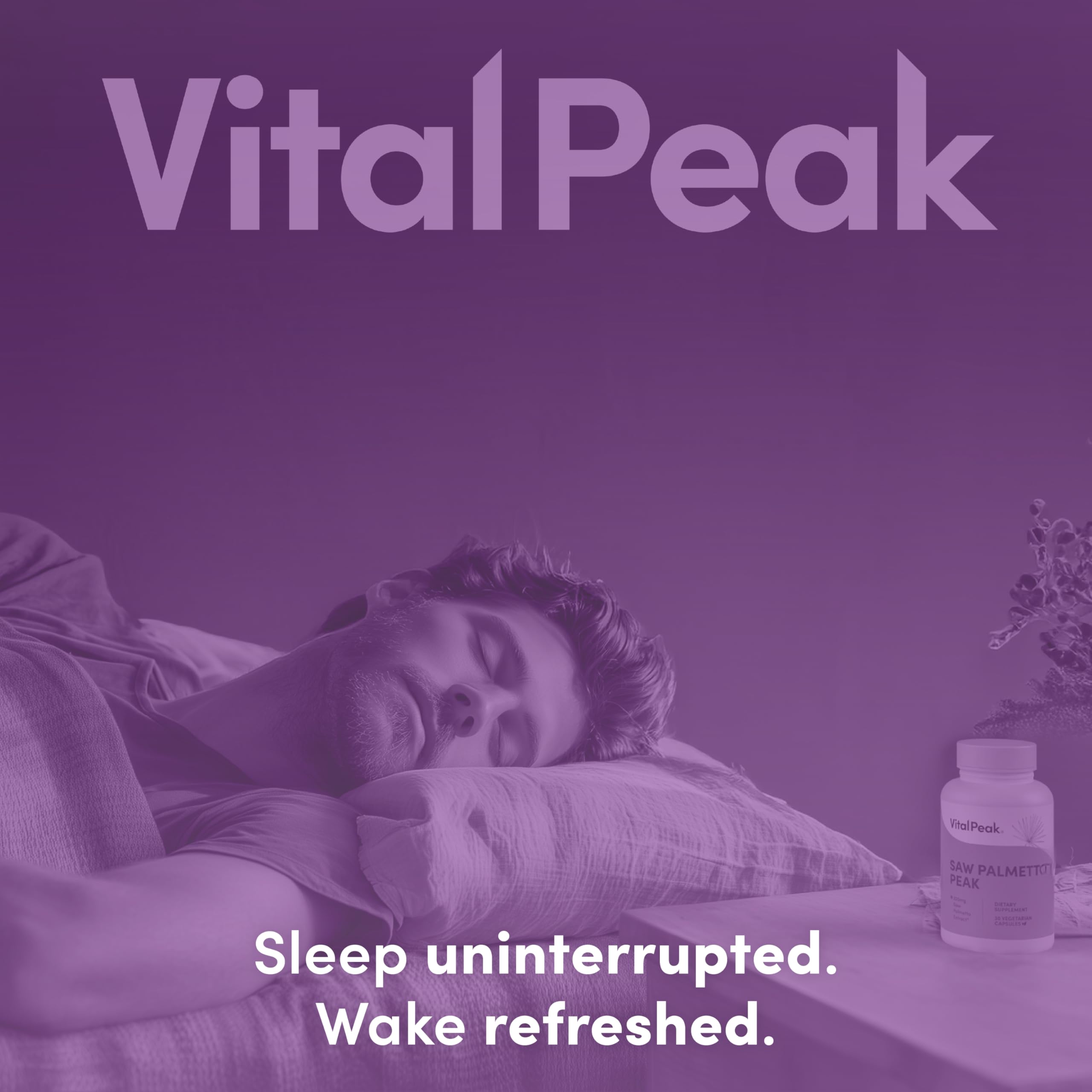 Vital Peak hair vitality concept with bottle beside hair-growth icon.