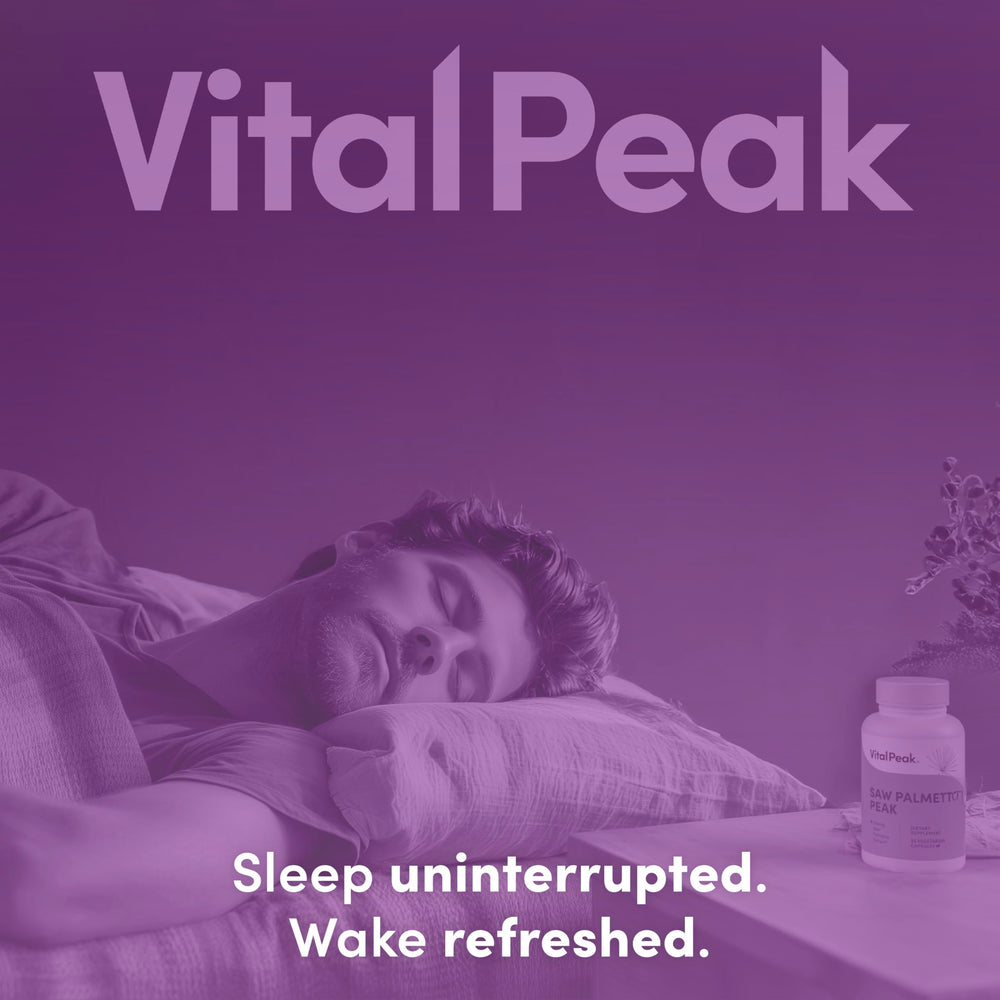 Vital Peak hair vitality concept with bottle beside hair-growth icon.