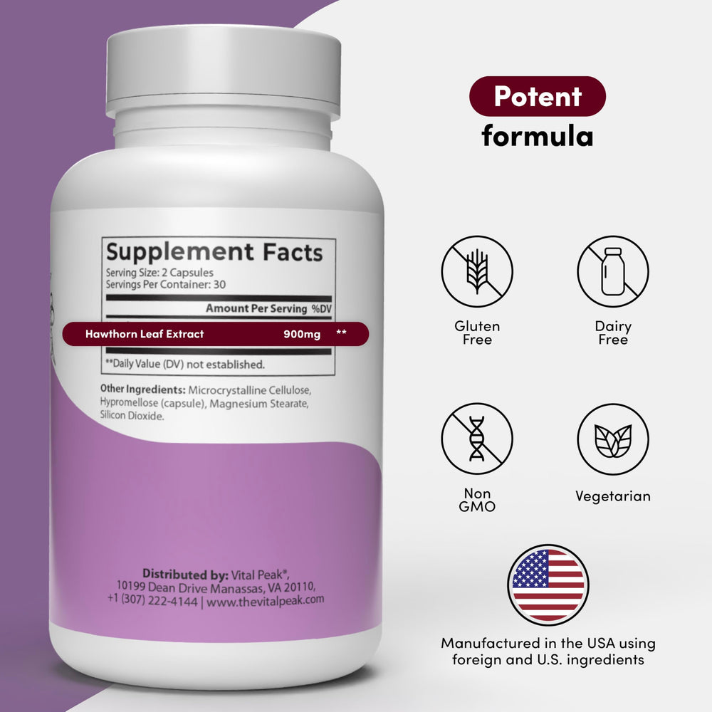 Vital Peak Hawthorn Peak capsules shown for daily cardiovascular wellness.