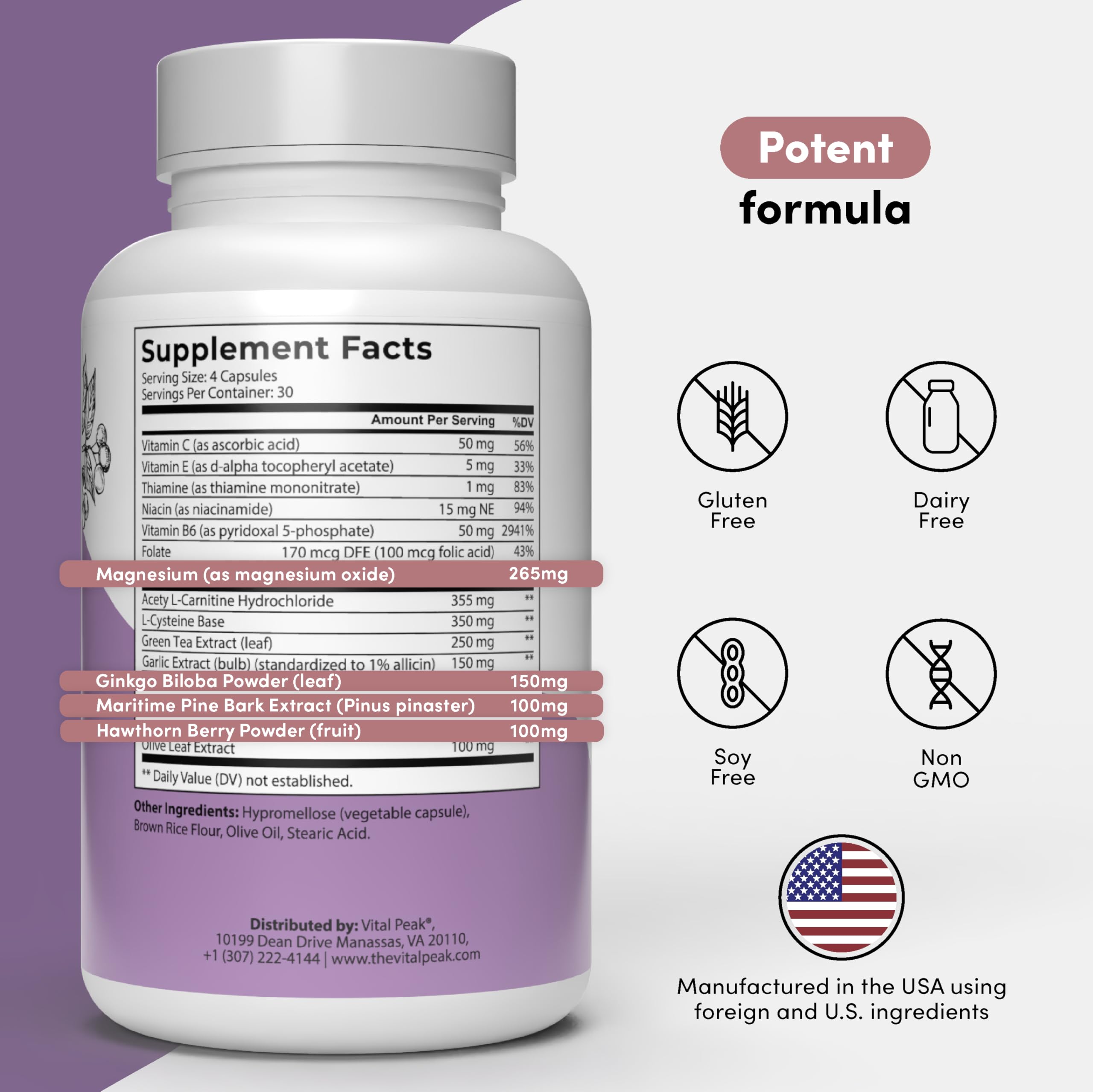 Vital Peak Hearing Peak capsules displayed ready for daily intake with water