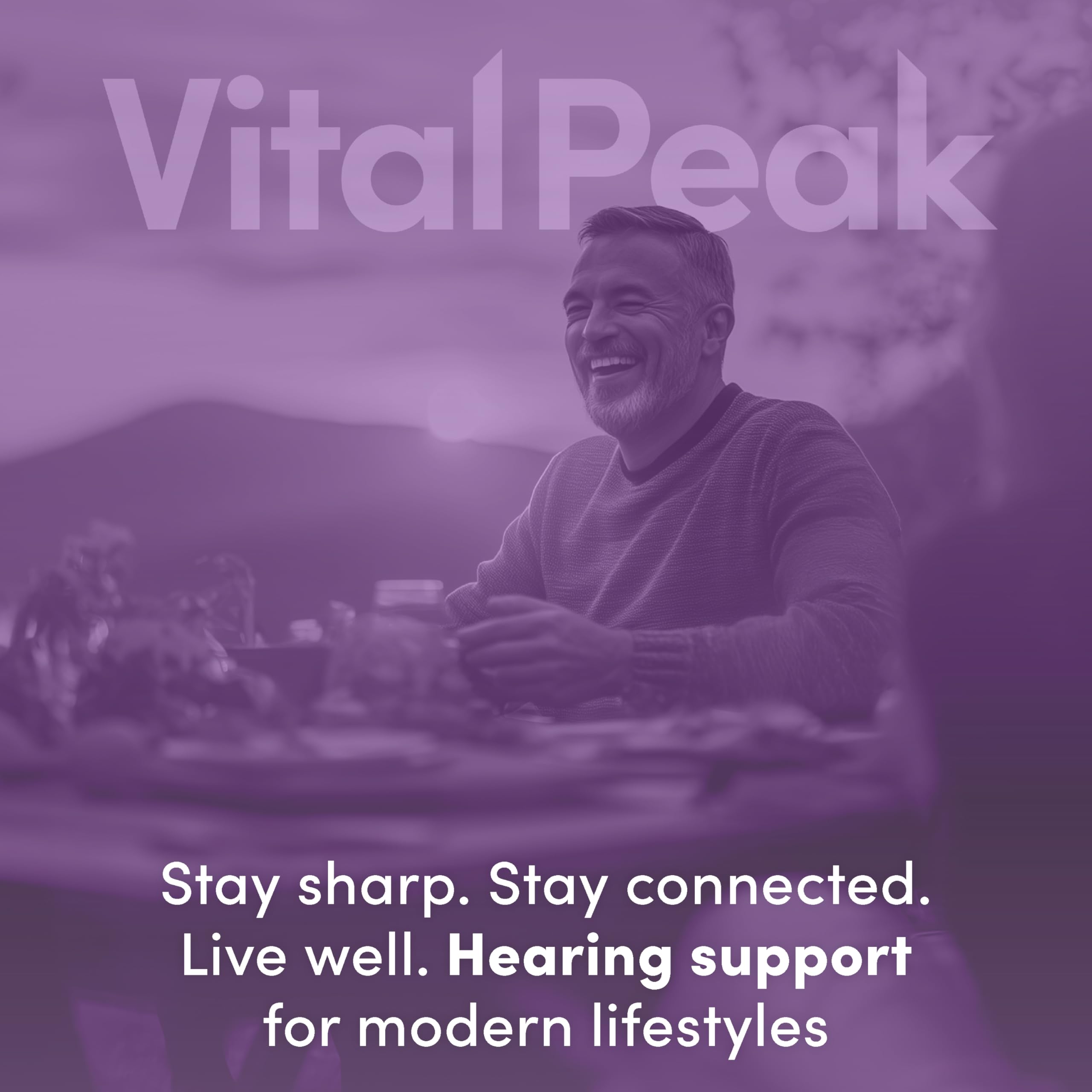 Vital Peak Hearing Peak glass bottle captured for premium supplement aesthetics