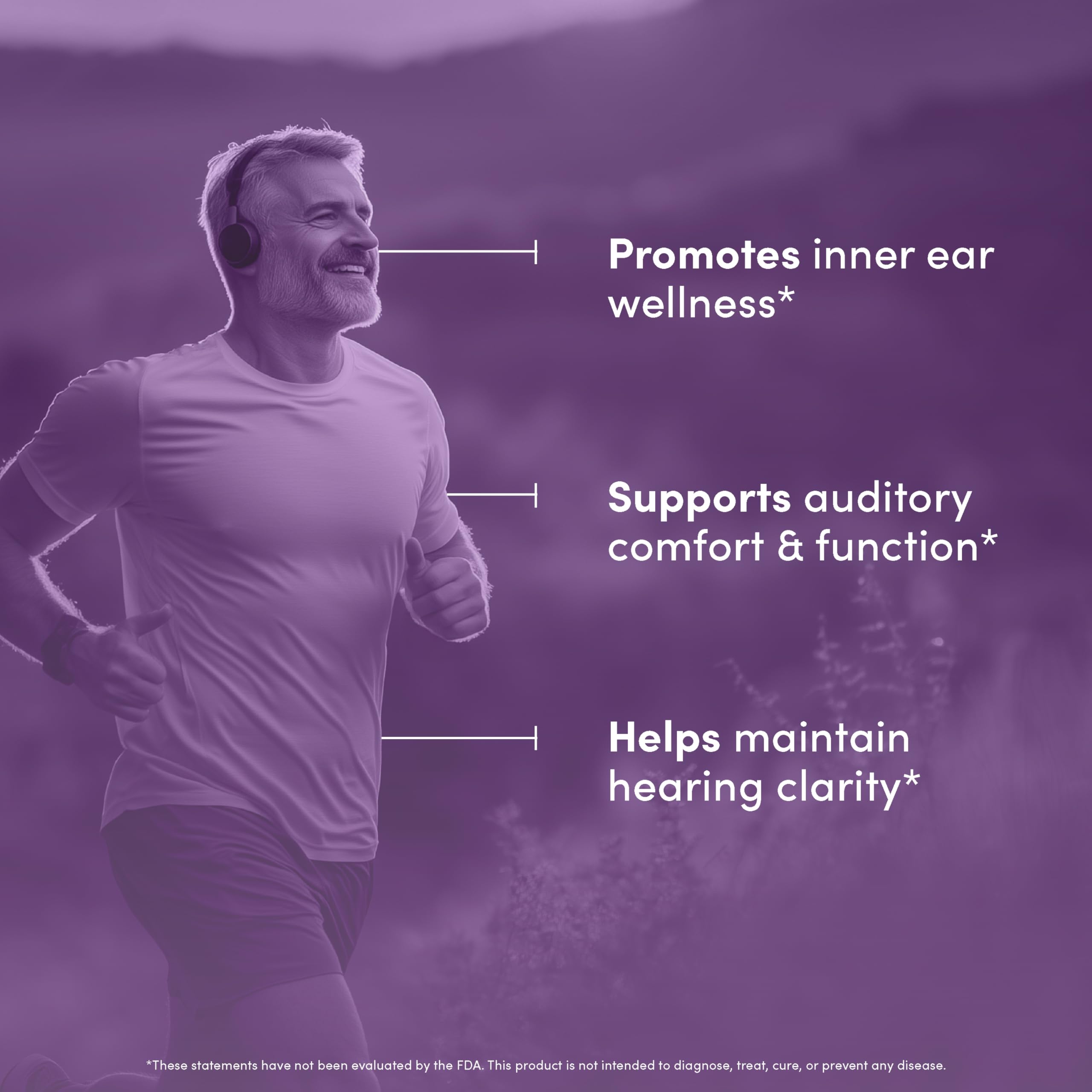 Vital Peak Hearing Peak label highlights vegan and gluten-free features