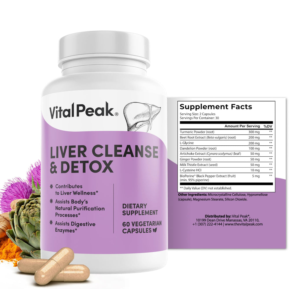 Vital Peak Liver Cleanse bottle and capsules for daily detox routine.