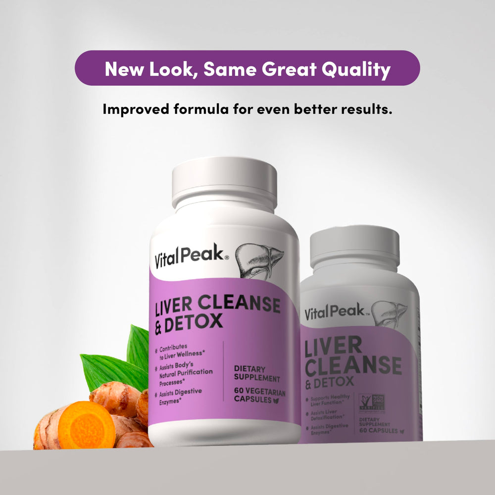Vital Peak Liver Cleanse Dandelion and Artichoke visuals indicating digestive support.