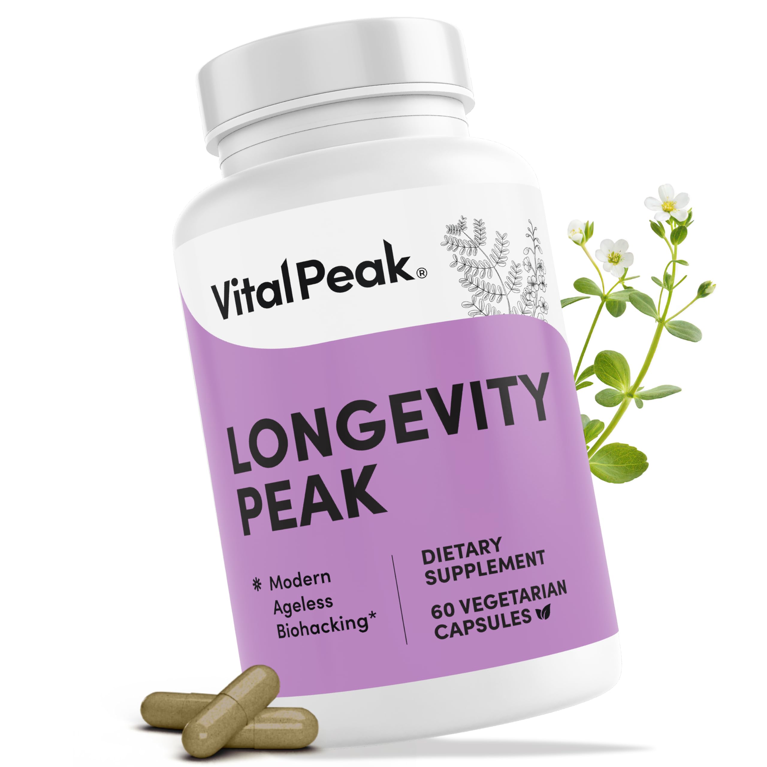 Vital Peak Longevity Peak bottle front for daily wellness support.