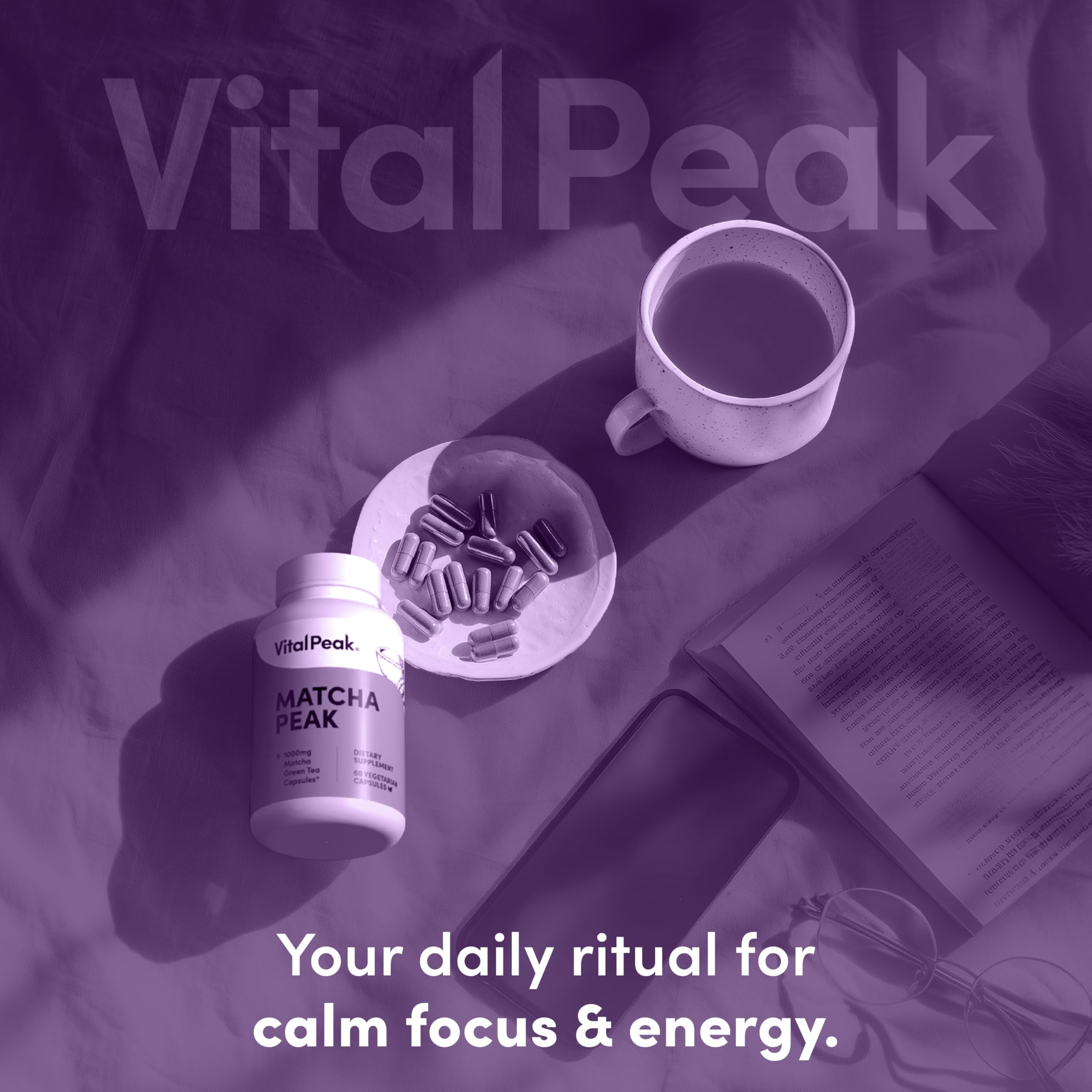 Vegan gluten-free label on Vital Peak Matcha 1000 mg bottle