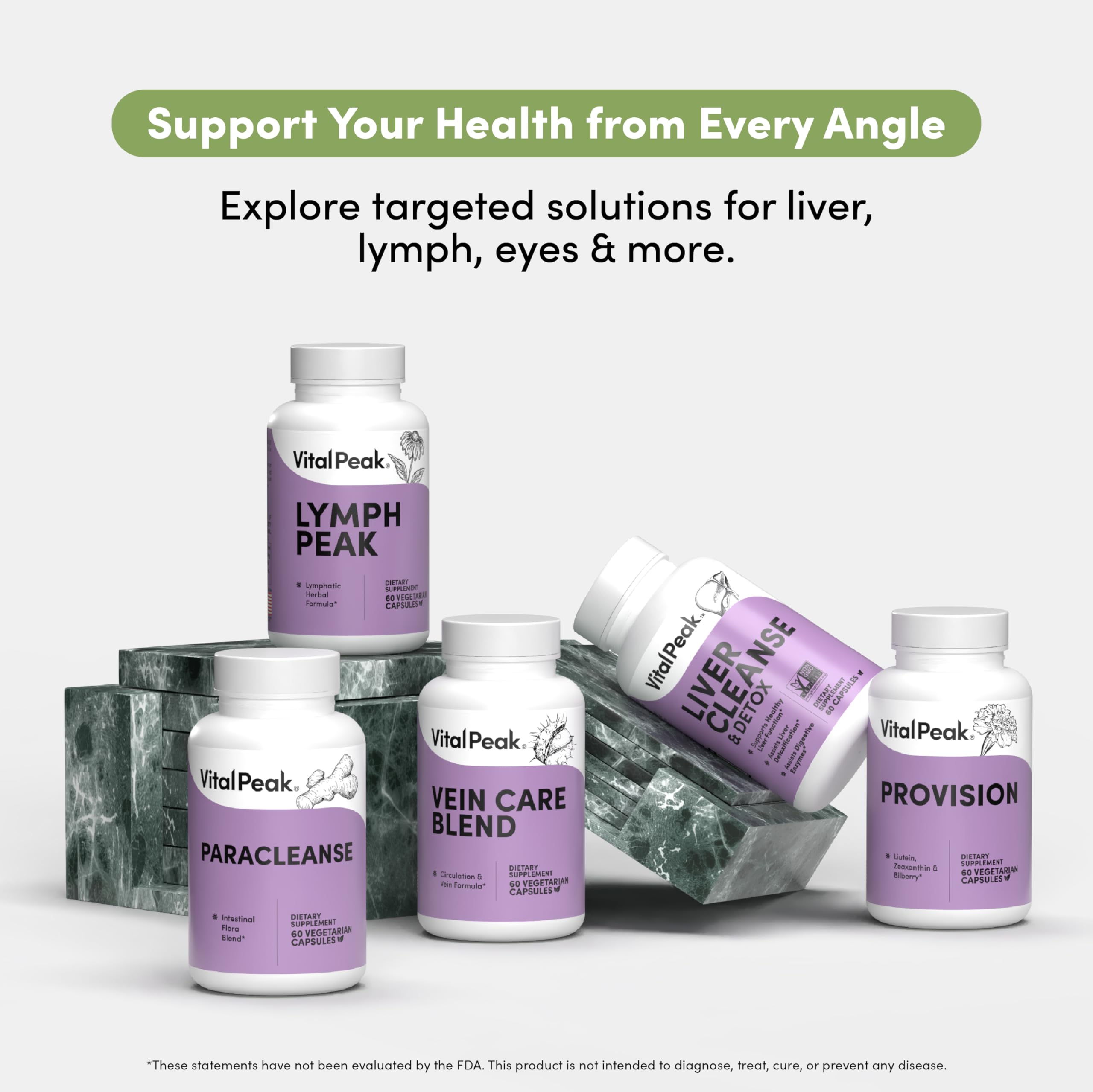 Vital Peak 30 capsules per bottle 표시 for easy daily dosing
