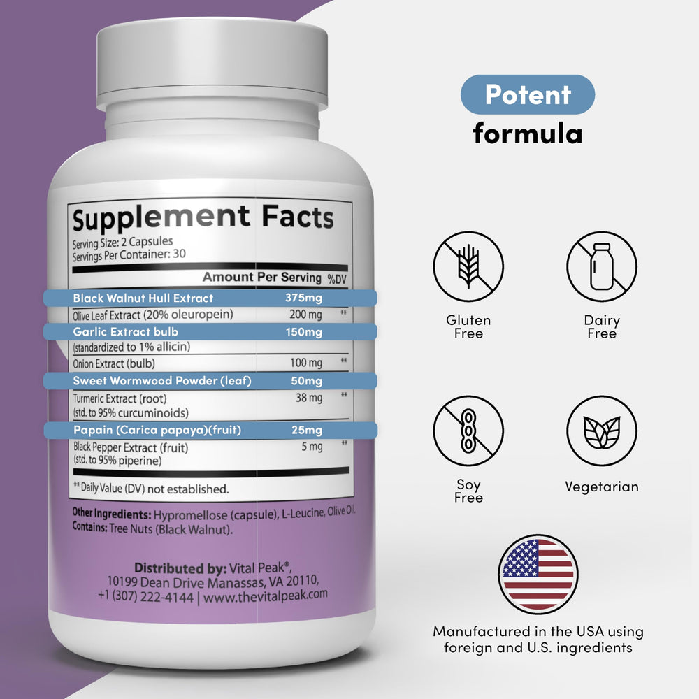 Vital Peak ParaCleanse capsules closeup demonstrates easy-to-swallow daily use.