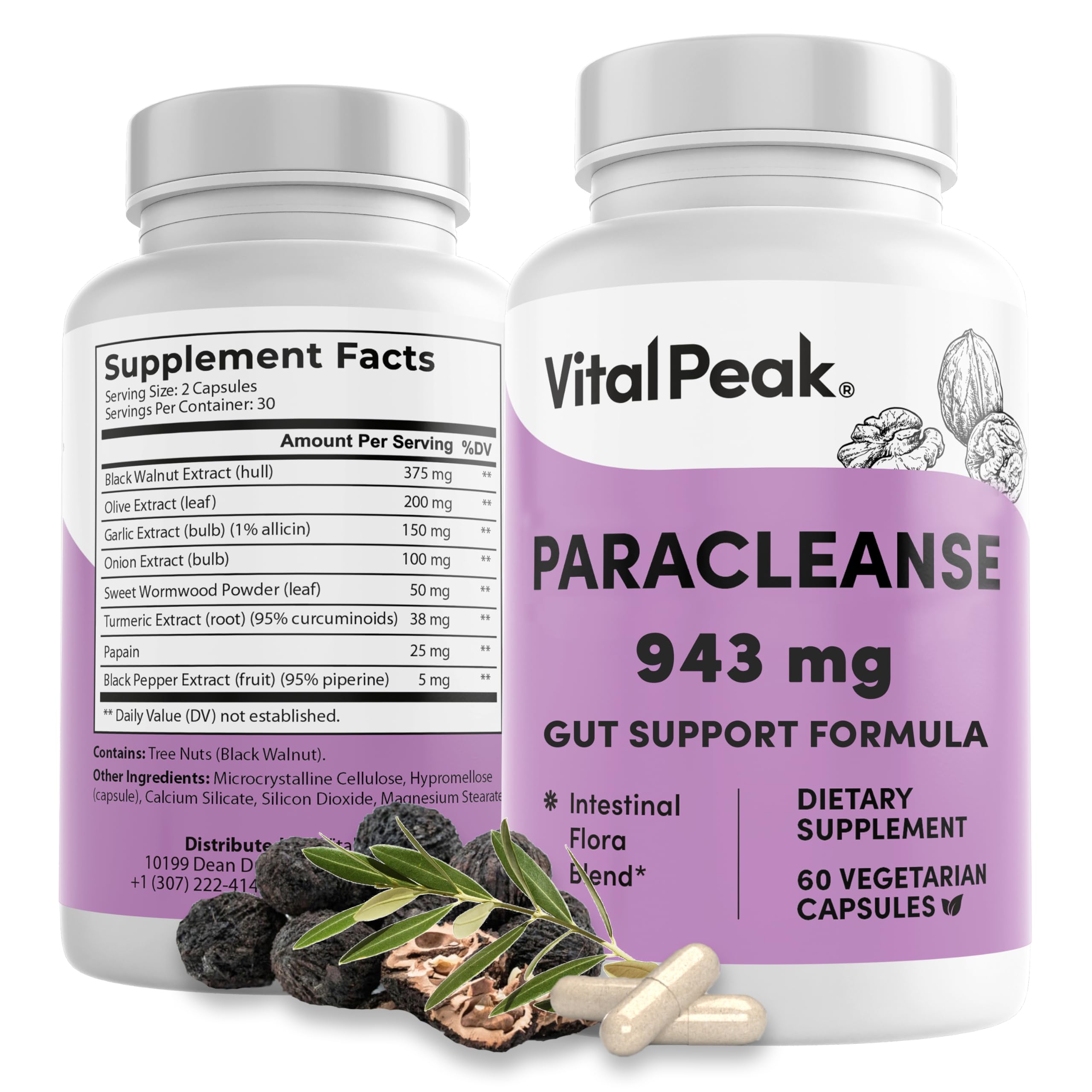 Vital Peak ParaCleanse bottle offers daily digestive support in a convenient capsule.